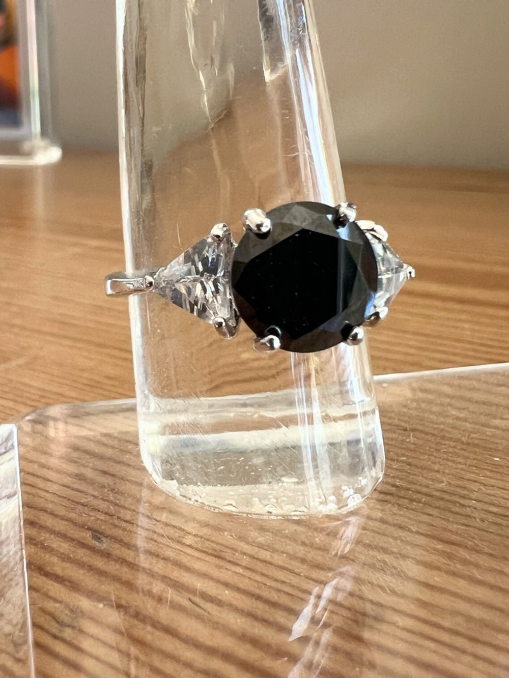 Black Simulated Diamond and CZ Ring 18KGE Size 8